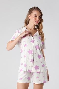 Pijama Feminino Curto Botão Estrela