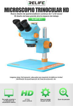RELIFE RL-M5T-B11 Microscopio trinocular HD (Base grande de aleación de aluminio）