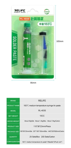 Pasta de estaño sin plomo para altas temperaturas RELIFE RL-403S (183°C) - tienda online