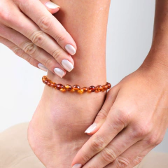 Tornozeleira de Âmbar Adultos Contas Ovais Caramelo Polido - comprar online