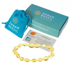 Pulseira de Âmbar Adultos Contas Ovais Pulso Fino Limão Polido - comprar online
