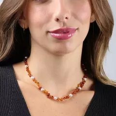 Colar de Âmbar para Adultos Conhaque Polido e Pérola - comprar online