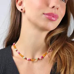Colar de Âmbar Adultos Caramelo Rústico e Ágata Pink - comprar online