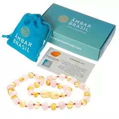 Colar de Âmbar para Adulto Limão + Quartzo Rosa - comprar online