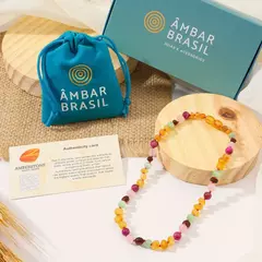 Colar de Âmbar Bebês Caramelo Rústico e Ágata Pink - comprar online
