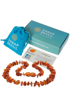 Colar de Âmbar para Bebês Conhaque Chips