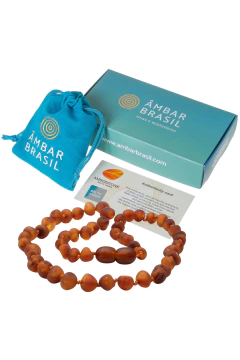 Colar de Âmbar Crianças Conhaque Rústico