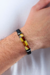 Pulseira de Âmbar Masculina Original Mosaico e Couro Trançado Preto