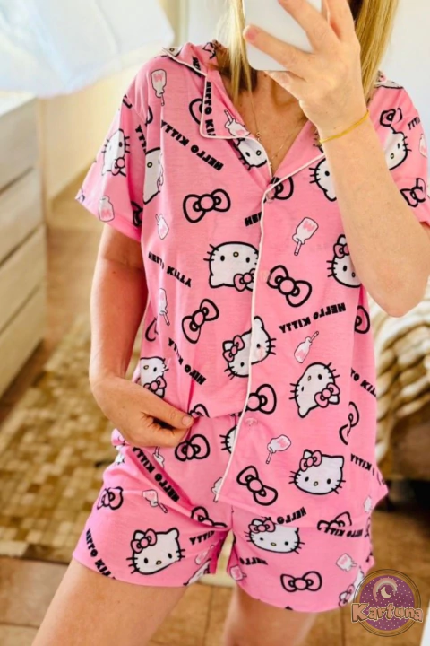 Pijama corto camisero Kitty - comprar online