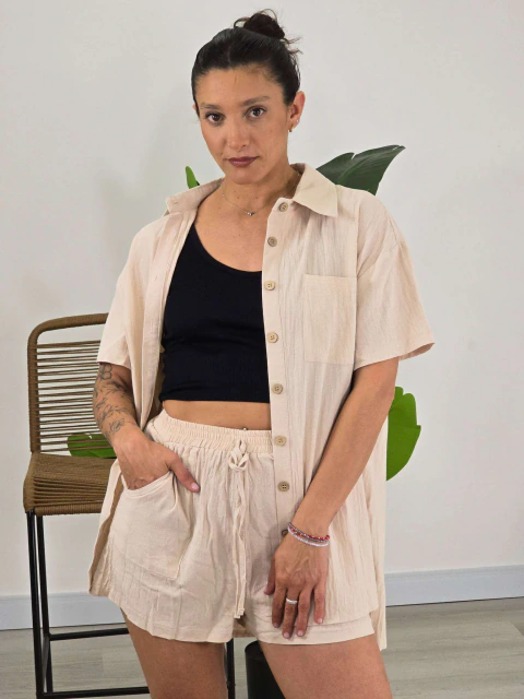 CAMISA LISA TIPO LINO TRAMADA