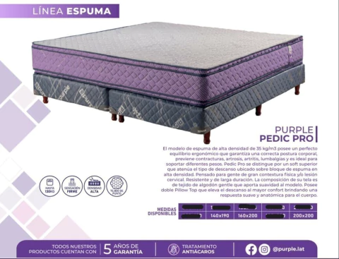 SOMMIER PURPLE - PEDIC PRO - KING SIZE (200 x 200) - Espuma