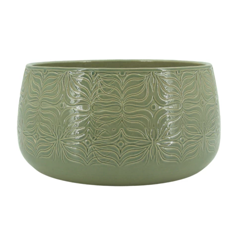 Vaso Bacia Cerâmico - Bretagne Flor Menta D25 A13