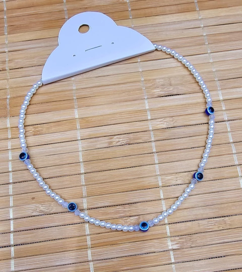 Colar de perola 6 mm com olho grego