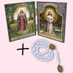 Kit Terço Coroa das Lágrimas e Ícone de Nossa Senhora das Lágrimas e Jesus Manietado