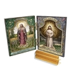 Kit Ícone Nossa Senhora das Lágrimas e Jesus Manietado Com 2 Velas Pequenas