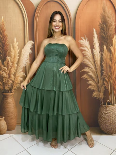 Vestido longo festas tomara que caia com babados - comprar online