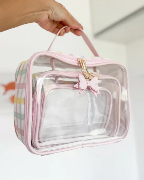 Trio de Organizadores Xadrez Rosa com Amarelo - Chaveiro Laço - comprar online