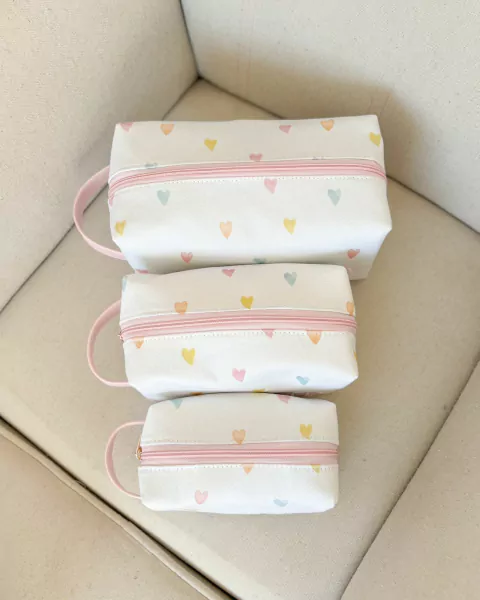 Trio de Nécessaires | Corações Aquarelados - Rosa