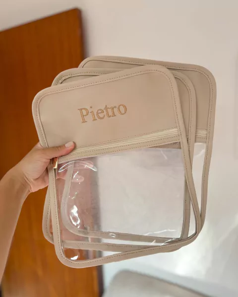 Trio de Saquinhos Organizadores Bege - Nome