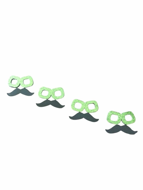 APLIQUE ÓCULOS VERDE COM BIGODE PARA ENFEITAR LAÇOS 100 PCS