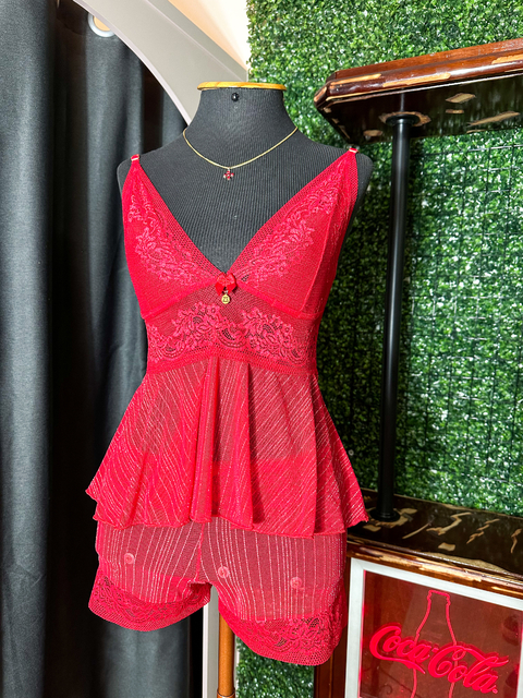 Baby doll Karen Vermelho risca giz - comprar online