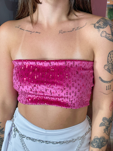 Cropped Faixa Paetê Rosa