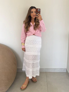 Saia Midi de Tricot com Detalhes - Off White - comprar online