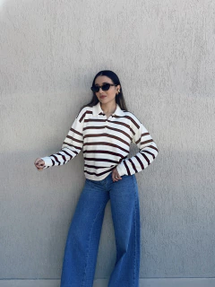 Blusa Tricot Listras Marrom e Bordô - comprar online