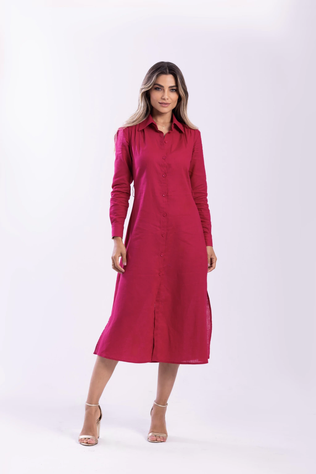 Chemise Cambraia de Linho Midi Cereja Hibisco