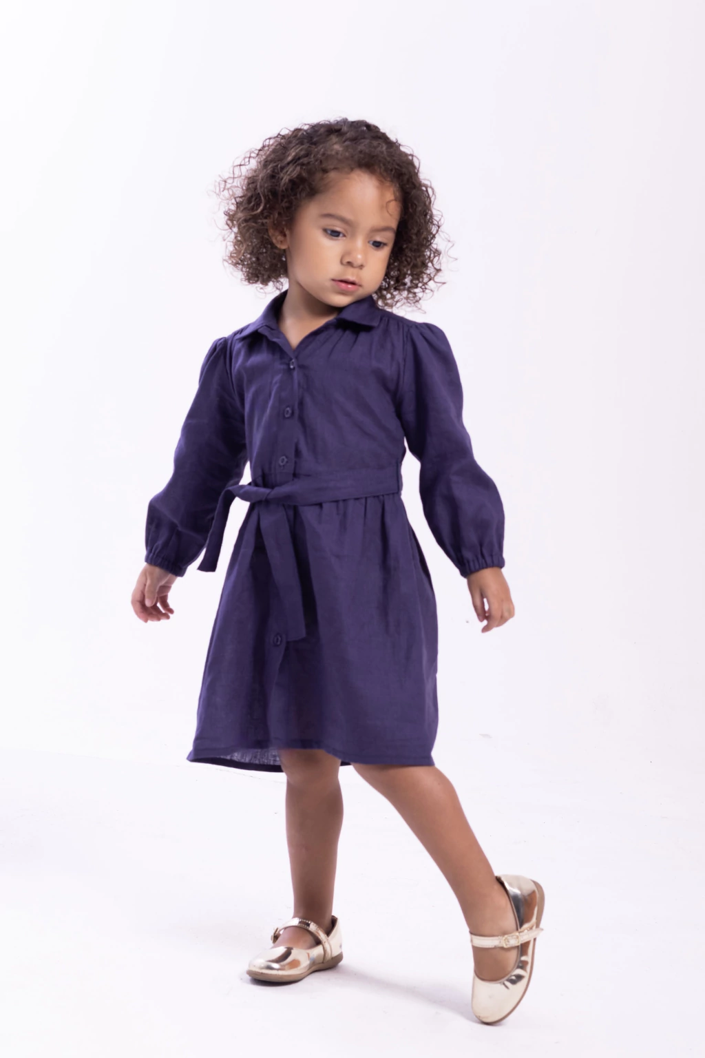 Chemise Infantil Cambraia de Linho Azul Marinho Hibisco