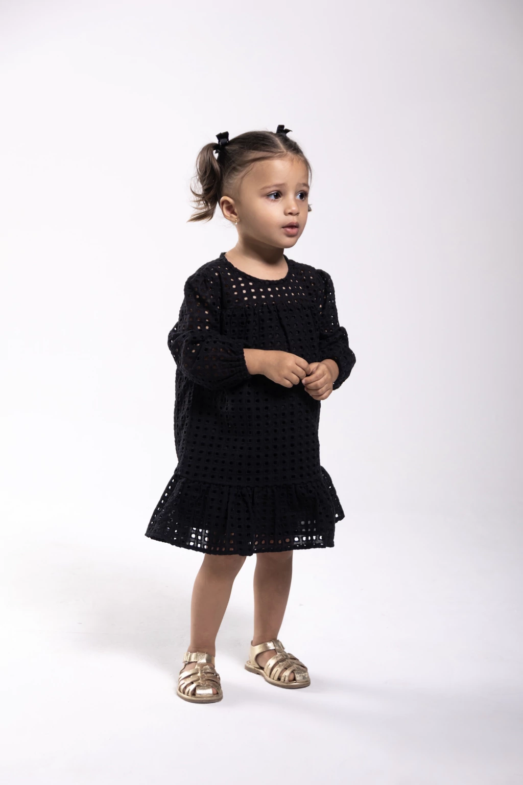 Vestido Infantil Lese Manga Bufante Preto Dália