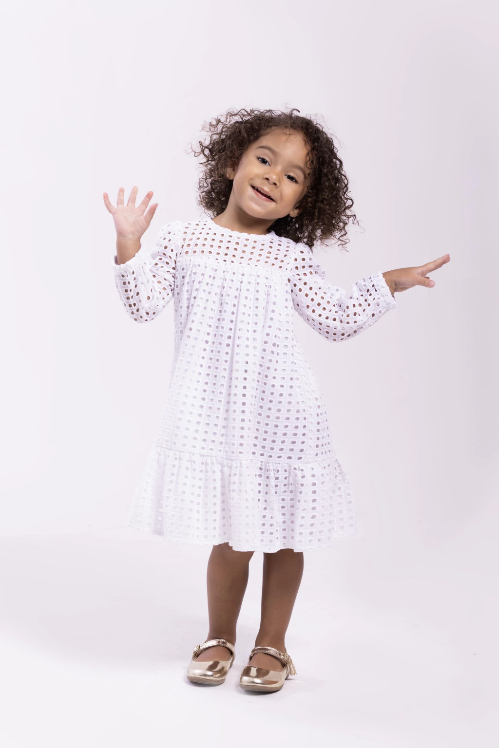 Vestido Infantil Lese Manga Bufante Branco Dália