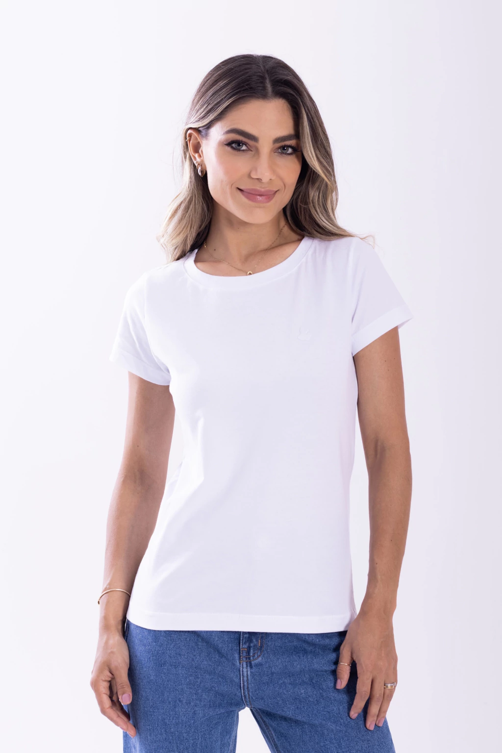 Camiseta Feminina Básica Algodão Egípcio Branca Lótus