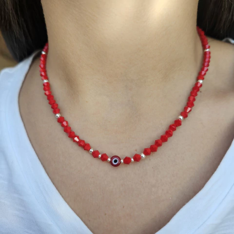 CADENA CON CRISTAL DE ROCA Y OJO TURCO - comprar online