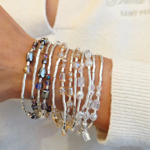 CADENA / PULSERA MULTIPLE CON CRISTAL DE ROCA Y MINI TUBOS - comprar online