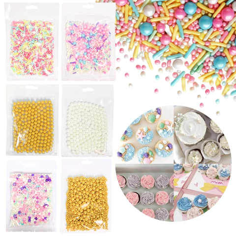 50g Sprinkles Granas Comestibles Perlas Deco Torta Perla Dorada 7mm - comprar online