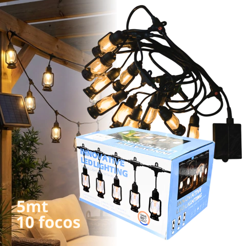 Lampara Guirnalda Solar 5mt 10focos Vintage Exteriores 10664 - comprar online