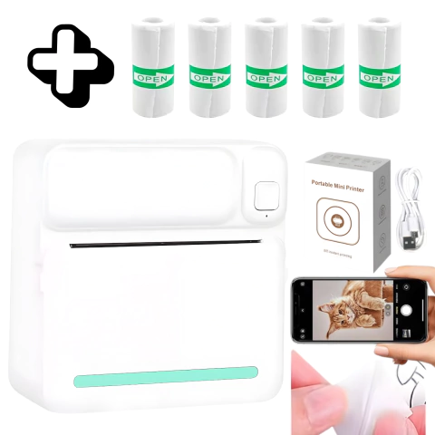Mini Impresora + 5 Rollos Adhesivos Varios Modelos Térmicos Bluetooth -448 - M-GIGANTE