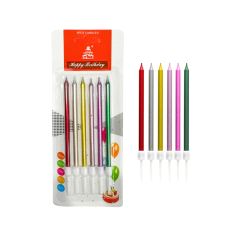 Velas Para Cumpleaños Liso Larga Metalizado 12.5cm X6u 3836 - M-GIGANTE