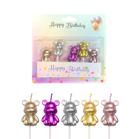 Imagen de Velas Colores Metalizado Forma De Osito 10cm X5u Cod-3531