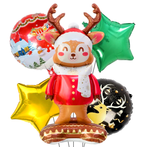 Kit X5u Set Globos Feliz Navidad Fiestas Decoración - M-GIGANTE
