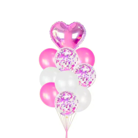 Set 9 Pcs Globos Latex Corazón Cromado Cod LA513