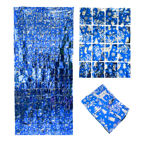 Cortina Cuadrada Metalizada Diseño Navidad 2x1m Cotillon - tienda online