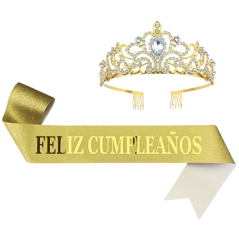 Tiara Strass + Banda Frase Iridiscente Feliz Cumpleaños - comprar online