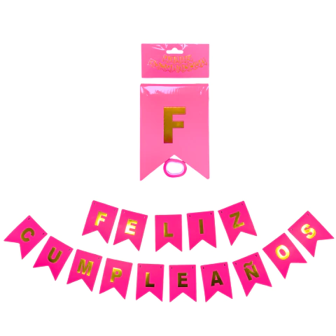 Banderin neon fluor Feliz Cumpleaños