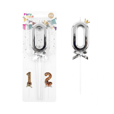 Topper Numero Metalizado Con Corona Plata - M-GIGANTE