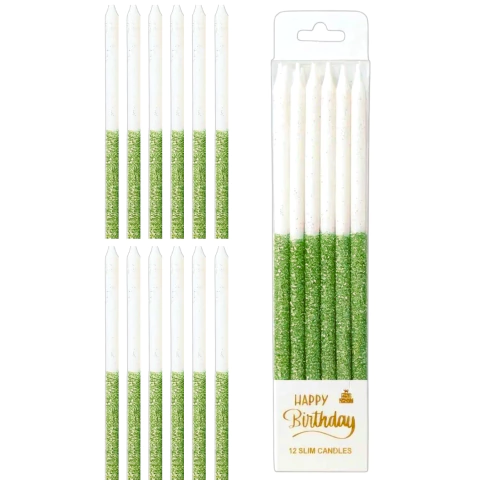 x12u Velas Lisa Glitter Mitad Blancas 12cm