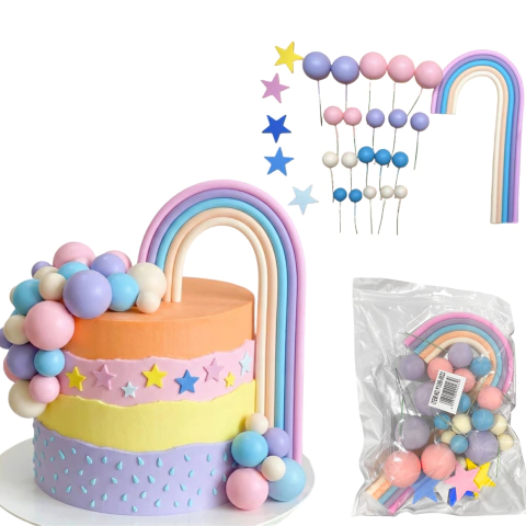 Imagen de Topper Decoracion De Arcoiris Para Torta 26 Piezas Fiesta