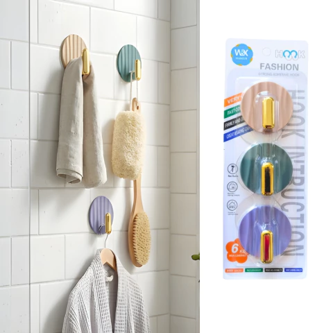 Imagen de Gancho Diseño Porcelana Adhesivo Para Hogar Baño Dorado 3pc 414 / 415 / 416 / 417