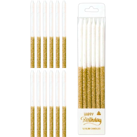 Imagen de x12u Velas Lisa Glitter Mitad Blancas 12cm